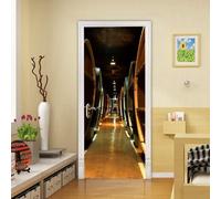 Tizhweqo Stickers Porte Trompe L'oeil Cave à Vin Tonneau de Vin Papier Peint Autocollant Porte Pour Chambre Salon Décoration Stickers Muraux Sticker Porte 85x215 cm a1390