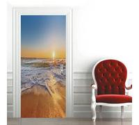 Tizhweqo Stickers Porte Trompe L'oeil Coucher de Soleil Coucher de Soleil Papier Peint Autocollant Pour Chambre Salon Décoration Stickers Muraux Sticker Porte 90x200 cm 6999a