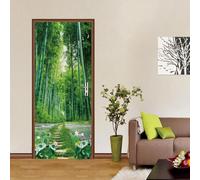 Tizhweqo Stickers Porte Trompe L'oeil Forêt de Bambous Forêt de Bambous Papier Peint Autocollant Pour Chambre Salon Décoration Stickers Muraux Sticker Porte 90x210 cm 6910a