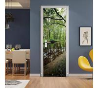 Tizhweqo Stickers Porte Trompe L'oeil Forêt Forêt Papier Peint Autocollant Pour Chambre Salon Décoration Stickers Muraux Sticker Porte 80x200 cm 7094a