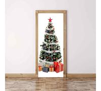Tizhweqo Stickers Porte Trompe L'oeil Noël Noël Papier Peint Autocollant Pour Chambre Salon Décoration Stickers Muraux Sticker Porte 90x200 cm 7476a