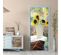 Tizhweqo Stickers Porte Trompe L'oeil Tournesols Tournesols Papier Peint Autocollant Pour Chambre Salon Décoration Stickers Muraux Sticker Porte 77x200 cm 7417a