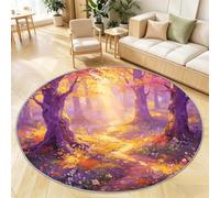 Tizhweqo Tapis Rond Forêt de Rêve Salon 200 cm, Tapis Lavable en Machine | Tapis 3D Paysage de Peinture à L'huile, Antidérapant Rugs, à Poils Courts, pour Chambre, Salle a Manger, Chambre d'enfant
