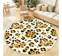 Tizhweqo Tapis Rond Imprimé Léopard Salon 120 cm, Tapis Lavable en Machine | Tapis 3D Art Abstrait, Antidérapant Rugs, à Poils Courts, Super doux, pour Chambre, Salle a Manger, Chambre d'enfant