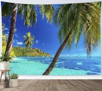 Tizhweqo Tenture Murale Grande Palmier, Tapisserie Murales Paysage Marin Tropical, Tapisserie 3D Palmier Decoration Tentures Murales pour Salon Chambre 130x150 cm X1130