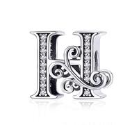 TIZU Charms Alphabet en Argent Sterling 925 Charme Lettre H Pour Bracelet Femme Fille
