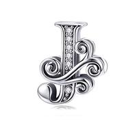 TIZU Charms Alphabet en Argent Sterling 925 Charme Lettre J Pour Bracelet Femme Fille