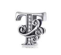 TIZU Charms Alphabet en Argent Sterling 925 Charme Lettre T Pour Bracelet Femme Fille