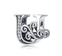 TIZU Charms Alphabet en Argent Sterling 925 Charme Lettre U Pour Bracelet Femme Fille