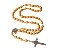 Tizuqe Collier chapelet en perles de bois, look vintage fabriqué à la main, comprenant des perles de 8 mm et 10 mm et un pendentif de 5, 2 cm pour un usage quotidien, accessoire élégant