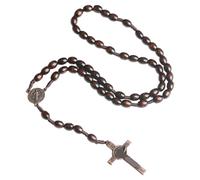 Tizuqe Collier chapelet en perles de bois, look vintage fabriqué à la main, comprenant des perles de 8 mm et 10 mm et un pendentif de 5, 2 cm pour un usage quotidien, accessoire élégant