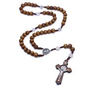 Tizuqe Colliers chapelet en bois faits à la main, pendentif croix catholique, de prière religieuse chrétienne pour hommes et femmes, bijoux religieux pour hommes