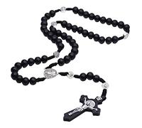 Tizuqe Colliers chapelet en bois faits à la main, pendentif croix catholique, de prière religieuse chrétienne pour hommes et femmes, bijoux religieux pour hommes