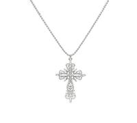 Tizuqe Grand collier avec pendentif croix détaillé, couleur argent, gothique, punk, bijoux de charme à la mode, pour femmes et hommes, pendentif croix Crucifix argent unisexe gothique pour rouge