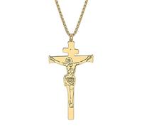 TIZURO Collier en acier inoxydable plaqué or 18 carats en forme de croix avec pendentif crucifix Jésus pour femmes charmes cadeaux chrétiens, M, Acier inoxydable, Pas de gemme