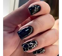 TIZYFF Lot de 24 faux ongles à presser avec imprimé léopard noir pour femmes et filles