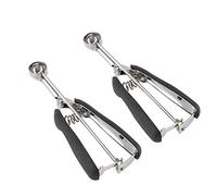 TJ POP Ensemble de Cuillères à Glace Mini - Lot de 2 (25 mm & 30 mm), Cuillères à Biscuits en Acier Inoxydable avec Gâchette, Poignée Ergonomique, pour Glace, Pâtisserie et Boules à Melon