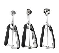 TJ POP Lot de 3 Cuillères à Glace et à Biscuits (25 mm & 30mm & 35 mm) - Portionneurs en Acier Inoxydable avec Gâchette, Poignée Ergonomique Antidérapante pour Glace, Pâte à Biscuits et Pâtisserie