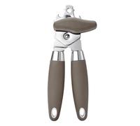 TJ POP Ouvre-boîte manuel multifonction robuste en acier inoxydable durable, roue de coupe super tranchante pour bord lisse, bouton à tourner facilement, avec décapsuleur, marron clair