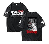 TJ-Sheenbo T-shirt graphique Berserk Anime Vintage délavé rétro High Street coupe ample en coton, Noir-6, XS