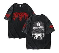 TJ-Sheenbo T-shirt graphique Berserk Anime Vintage délavé rétro High Street coupe ample en coton, Noir-9., M