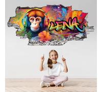 tjapalo®p96 stickers prénom personnalisé sticker grafitti 3D sticker mural chambre fille mur autocollant personnalisé stickers muraux enfants Sticker mural enfant fille autocollant tag singe