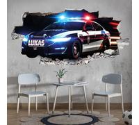 tjapalo® vz105 stickers prénom personnalisé sticker mural voiture de police 3D sticker mural chambre garcon mur autocollant personnalisé stickers muraux enfants (62x34cm)