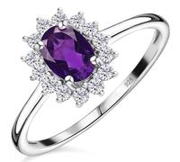 TJC Bague de fiançailles halo pour femme en argent sterling 925 avec améthyste, apatite, citrine, péridot, émeraude, grenat, rubis, topaze, saphir, opale, aigue-marine, J, Argent sterling, Améthyste
