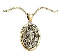 TJDSKSO Collier avec pendentif Saint Christophe avec médaille Saint Michel | Collier Saint Christophe doré en acier inoxydable pour homme et femme