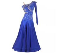 TJDWPRRD Costumes de Concours de Valse Professionnels Robes de Danse de Salon pour Dames Tenue de Danse Foxtrot avec Strass Vêtements De Performance Danse Flamenco Salsa,Bleu,S