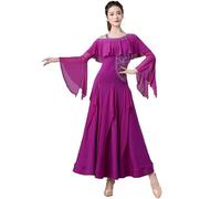 TJDWPRRD Costumes de Danse de Salle de Bal avec Strass Robe de Danse Standard Nationale pour Femmes Tenue de Performances de Danse Valse Jupe de Pratique de Danse Salsa Flamenco,B,XXL
