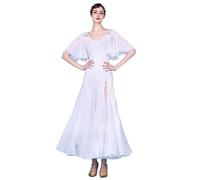 TJDWPRRD Costumes de Danse de Salle de Bal pour Femmes Vêtements de Danse Waltz Foxtrot Robes de Danse Performance Flamenco Respirant Jupe Divisée Pratique Salsa Tango élégant,Blanc,M