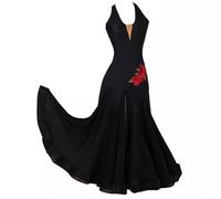 TJDWPRRD Costumes de Danse Latine sans Manches Robes de Danse de Salle de Bal Brodées Tenue de Danse Tango Cha Cha Creux pour Femme Vêtements de Danse Salsa Respirants,Noir,L