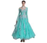 TJDWPRRD Costumes de Danse Salle de Bal à Manches Longues Vêtements Danse Concurrence Valse Brillant Jupe Grande Trapèze en Tulle Performances Foxtrot Salsa Robes de Danse Flamenco