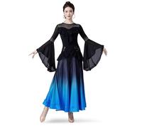 TJDWPRRD Costumes de Performances de Valse Vêtements de Danse Salsa Tango pour Femmes Robes de Spectacle de Danse Foxtrot Flamenco avec Strass Jupe Standard Nationale Exquise,B,L