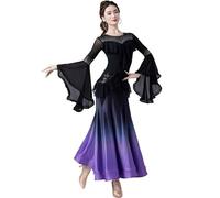 TJDWPRRD Costumes de Performances de Valse Vêtements de Danse Salsa Tango pour Femmes Robes de Spectacle de Danse Foxtrot Flamenco avec Strass Jupe Standard Nationale Exquise,A,XL
