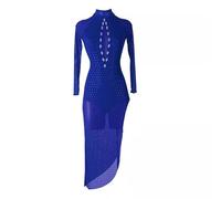 TJDWPRRD Costumes de Salle de Bal Tenue de Danse Latine à Manches Longues pour Dames Robes de Danse Salsa Tango avec Strass Vêtements de Performance de Danse Cha Cha Dos Nu,A,XL