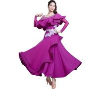 TJDWPRRD Robe de Concours de Danse de Salle de Bal pour Femme Tenue de Spectacle de Danse de Valse Exquise Costumes de Flamenco Foxtrot Jupe Standard Nationale à Manches Longueses,A,XXL