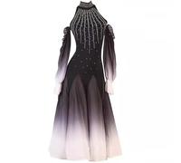 TJDWPRRD Robe de Concours de Salle de Bal Jupe de Performance Flamenco à Col Haut Costumes de Danse Valse Dégradée avec Strass Tenue de Danse Standard Nationale,Noir,XL