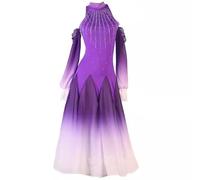 TJDWPRRD Robe de Concours de Salle de Bal Jupe de Performance Flamenco à Col Haut Costumes de Danse Valse Dégradée avec Strass Tenue de Danse Standard Nationale,Violet,M