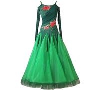 TJDWPRRD Robe de Concours de Valse pour Dames Tenue de Danse Tango Foxtrot avec Strass Jupe de Danse Flamenco à Bretelles Costume de Danse Salsa Standard Exquis,G,S