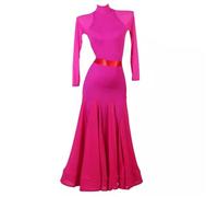 TJDWPRRD Robe de Danse de Salle de Bal Standard pour Dames Costume de Performance de Valse Jupe D'entraînement en Flamenco Tango à Collier Haute Vêtements Salsa Foxtrot Respirante,Rose,S