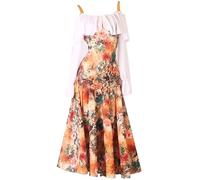 TJDWPRRD Robe de Danse Standard Nationale Imprimée Tenue de Danse Valse Dos Nu Vêtements de Danse Flamenco pour Femmes Jupe de Concours de Salsa sans Bretelles,B,XXL