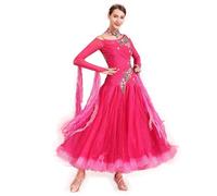 TJDWPRRD Robe de Danse Standard Nationale Vêtements de Danse Concours de Salle de Bal avec Strass Tenue de Spectacle de Danse Valse pour Femmes Jupe de Danse Flamenco Foxtrot,A,S