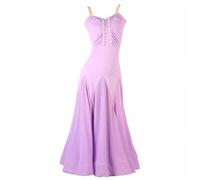 TJDWPRRD Robe de Danse Valse à Bretelles Costume de Danse de Salle de Bal Respirant pour Dames Jupe de Pratique de Danse Salsa Standard Vêtements de Danse Flamenco Dos Nu,Violet,XXL