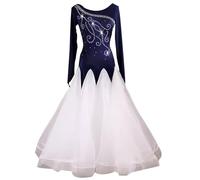 TJDWPRRD Robes de Concours de Danse de Salle de Bal Waltz Tenue de Danse avec Strass Jupe Performance Foxtrot Flamenco Femmes Vêtements de Danse Salsa à Manches Longues,C,S