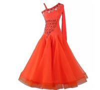 TJDWPRRD Robes de Danse de Salle de Bal Costumes de Performances de Valse avec Strass Tenue de Concours Salsa Tango Femme Vêtements de Danse Flamenco Respirants,Orange,L