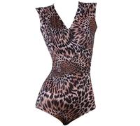 TJDWPRRD Robes de Danse de Salle de Bal Justaucorps Latin sans Manches pour Dames Combinaison D'entraînement Salsa Cha Cha à Imprimé Léopard Costumes de Performances de Danse Tango,A,M