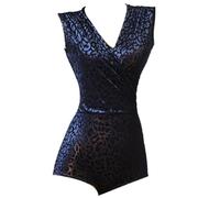 TJDWPRRD Robes de Danse de Salle de Bal Justaucorps Latin sans Manches pour Dames Combinaison D'entraînement Salsa Cha Cha à Imprimé Léopard Costumes de Performances de Danse Tango,B,XXL