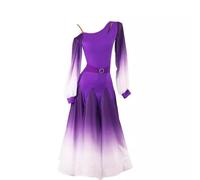 TJDWPRRD Robes de Danse de Salle de Bal pour Femmes Costume de Danse du Flamenco Valse Jupe de Danse Standard Nationale Vêtements de Danse élastique pour Foxtrot Tango,Violet,XL